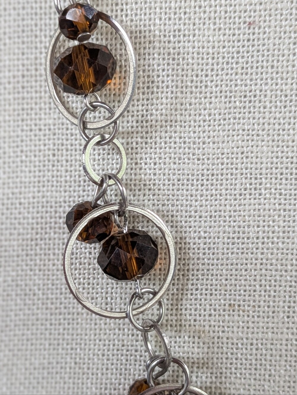 Long Amber Crystal Statement Necklace Silver Tone 32–34" Boho